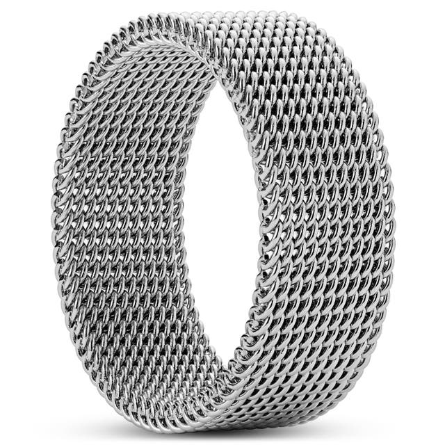 Silver-Tone Stainless Steel Flexible Mesh Ring