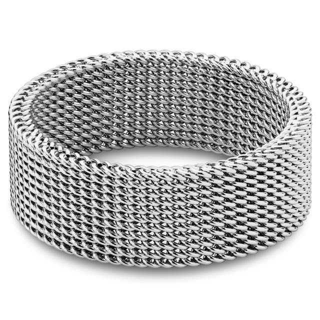 Silver-Tone Stainless Steel Flexible Mesh Ring