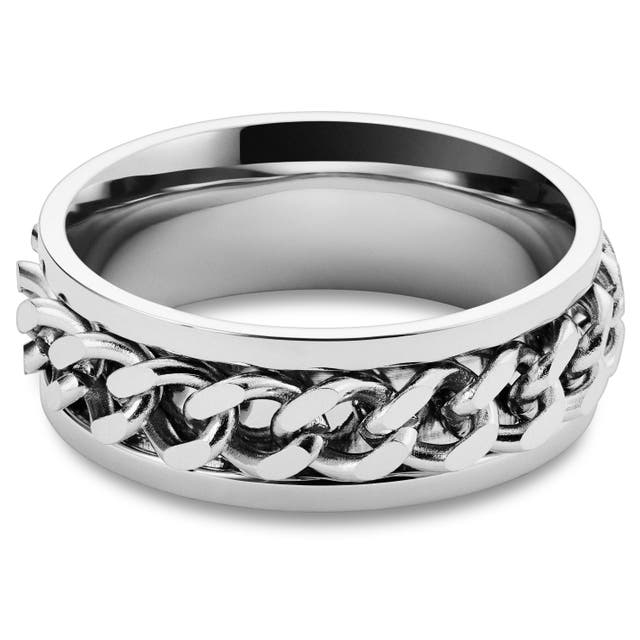 Silver-Tone Stainless Steel Curb Chain Ring