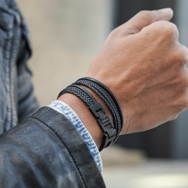 Black & Black Roy Leather Bracelet