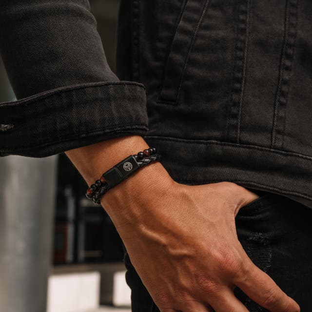 Red Tiger’s Eye & Leather Icon Bracelet